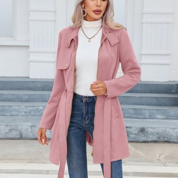 Pink Preppy Womens  Zip Up Belted Coat - Picture 6 of 6